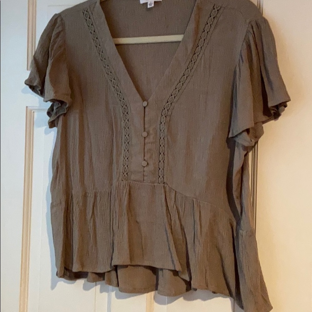 Short sleeve Boho Peplum V Neck Top Lace Detail